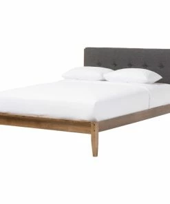 Hot Sale 👏 Baxton Studio Leyton Mid-Century Modern Gray Fabric Upholstered Platform Bed, King 🥰