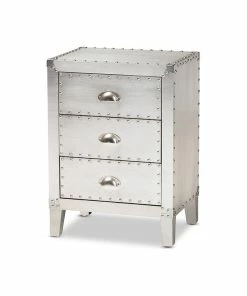 Best Sale 😀 Wholesale Interiors Baxton Studio Claude French Industrial Silver Metal 3-Drawer End Table ✨