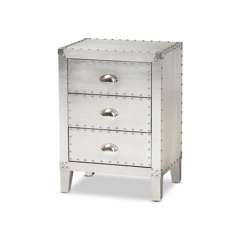 Best Sale ๐ Wholesale Interiors Baxton Studio Claude French Industrial Silver Metal 3-Drawer End Table โจ