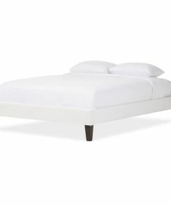 Coupon ✨ Baxton Studio Lancashire Linen Fabric Upholstered Bed Frame With Tapered Legs, White, King 🛒