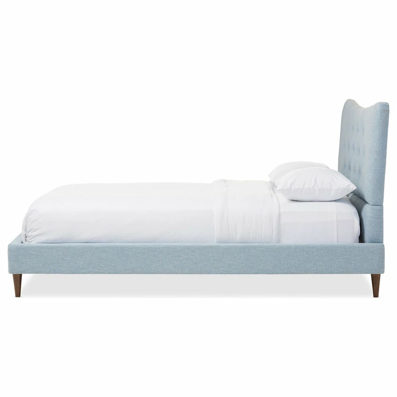 Outlet 🎁 Baxton Studio Hannah Mid-Century Modern Linen Platform Bed, Light Blue, Full 😉 - Image 2
