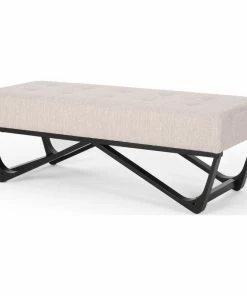 Promo 🌟 GDFStudio Emily Contemporary Fabric Ottoman Bench, Beige, Black 💯