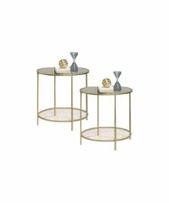 Promo 🤩 Home Square Set Of 2 Nightstand In Satin Gold ⌛
