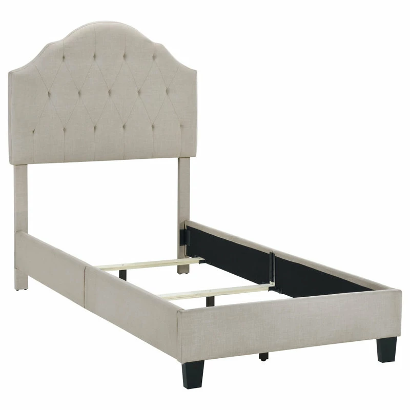 Promo 🎉 HomeFare Scalloped Tufted Upholstered Bed, Cream, Twin 🔥 - Image 3