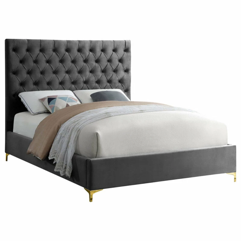 Cheapest ๐ Meridian Furniture Cruz Velvet Bed, Gray, Queen ๐ - Image 2