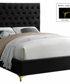 Discount 🥰 Meridian Furniture Cruz Velvet Bed, Black, Queen 🤩