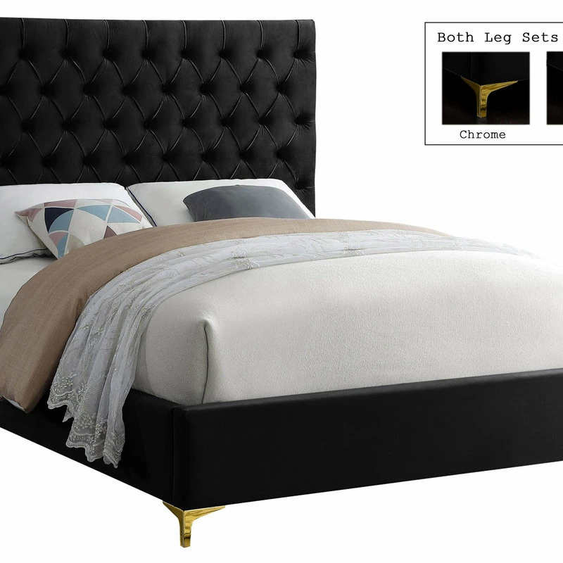 Discount 🥰 Meridian Furniture Cruz Velvet Bed, Black, Queen 🤩