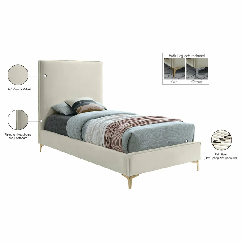 Brand new 💯 Meridian Furniture Geri Velvet Upholstered Bed, Cream, Twin 🤩 - Image 9