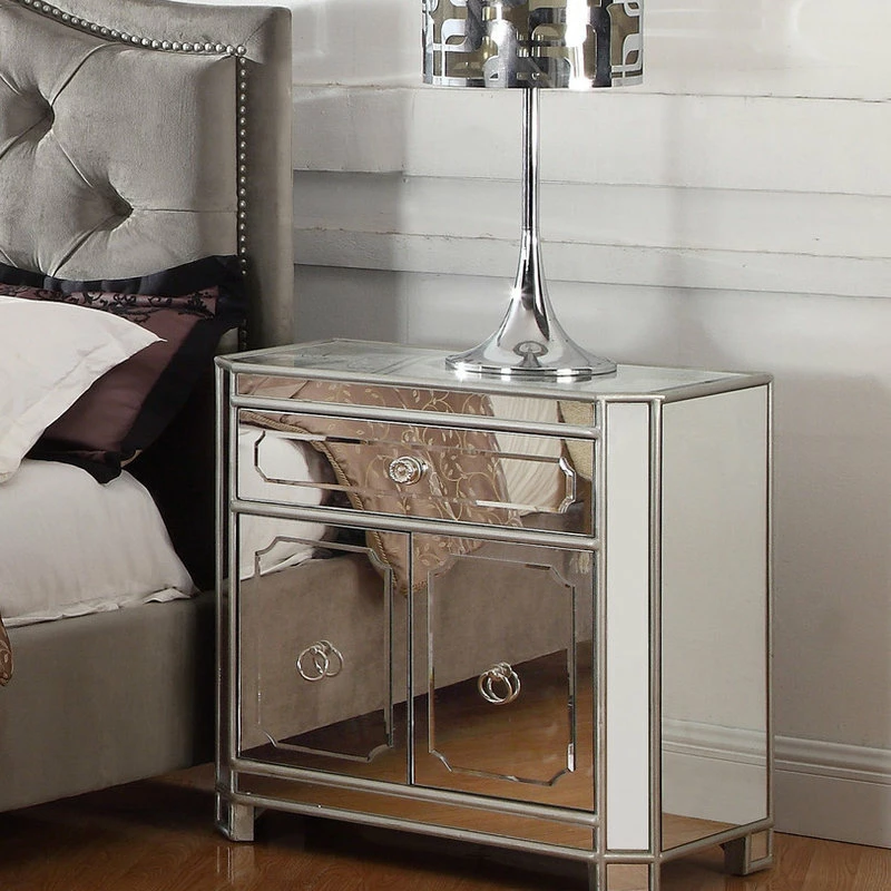 New ๐ Best Master Furniture Mya Silver Mirrored Nightstand โ๏ธ - Image 3