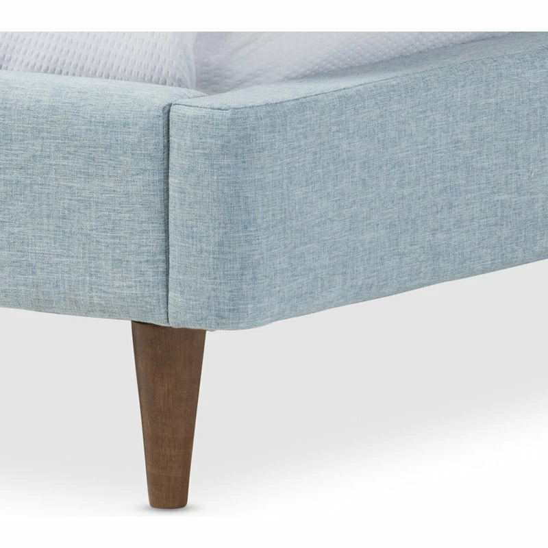 Outlet 🎁 Baxton Studio Hannah Mid-Century Modern Linen Platform Bed, Light Blue, Full 😉 - Image 4
