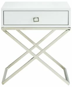 Outlet โ๏ธ Inspired Home Katie Square Lacquer-Finish X-Metal Leg Nightstand, White Chrome ๐ฅฐ