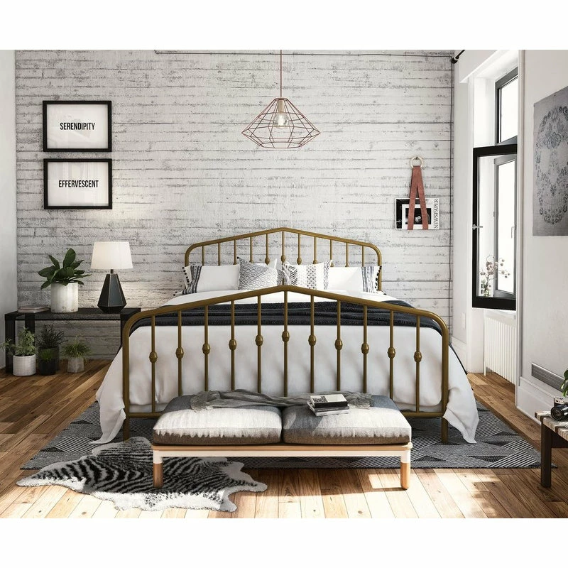 Best Pirce 👍 Novogratz Bushwick Metal Bed, Gold, Queen 😍 - Image 3
