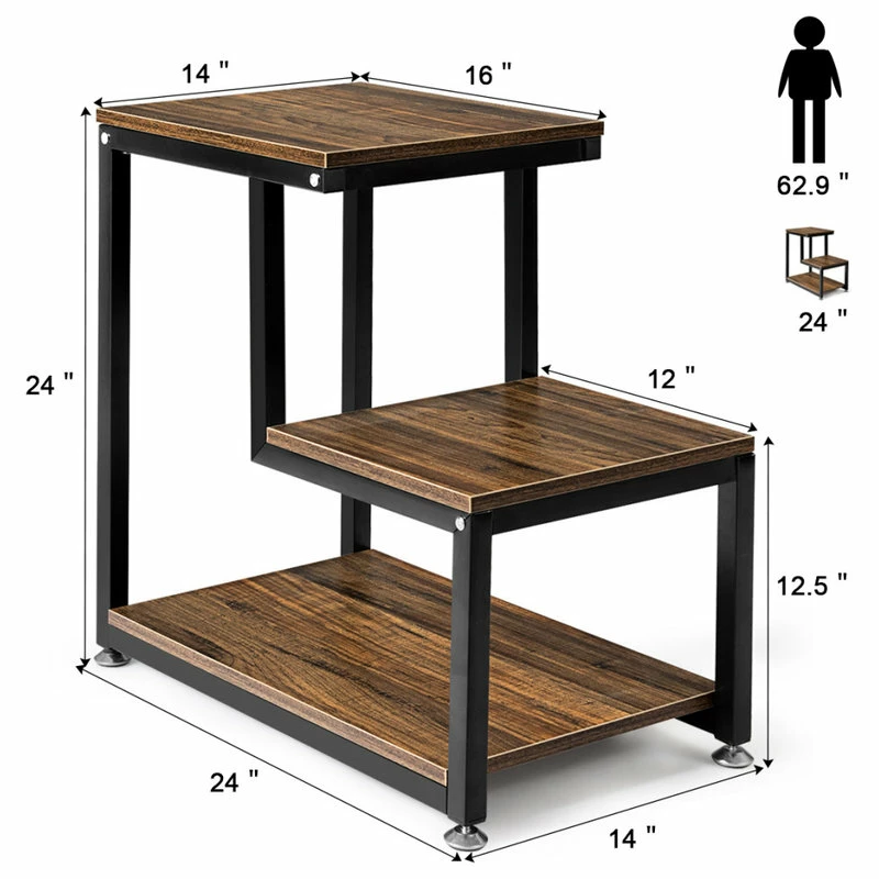 Promo โญ Costway 3-Tier End Table Side Table Night Stand W/Storage Shelf For Living Room โ - Image 2