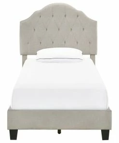 Promo 🎉 HomeFare Scalloped Tufted Upholstered Bed, Cream, Twin 🔥