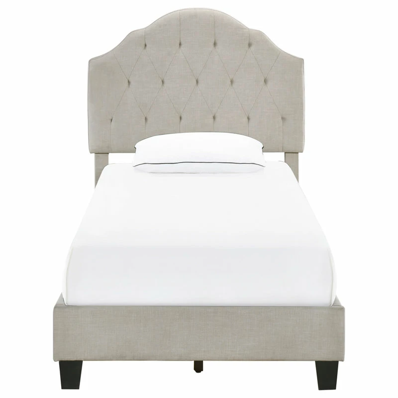 Promo 🎉 HomeFare Scalloped Tufted Upholstered Bed, Cream, Twin 🔥