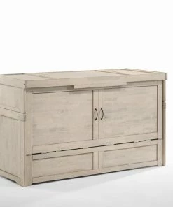 Promo 🌟 Night & Day Murphy Cube Cabinet Bed Queen With Mattress, Antique White 💯