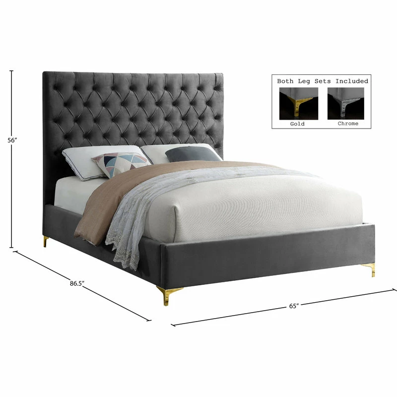 Cheapest ๐ Meridian Furniture Cruz Velvet Bed, Gray, Queen ๐ - Image 11
