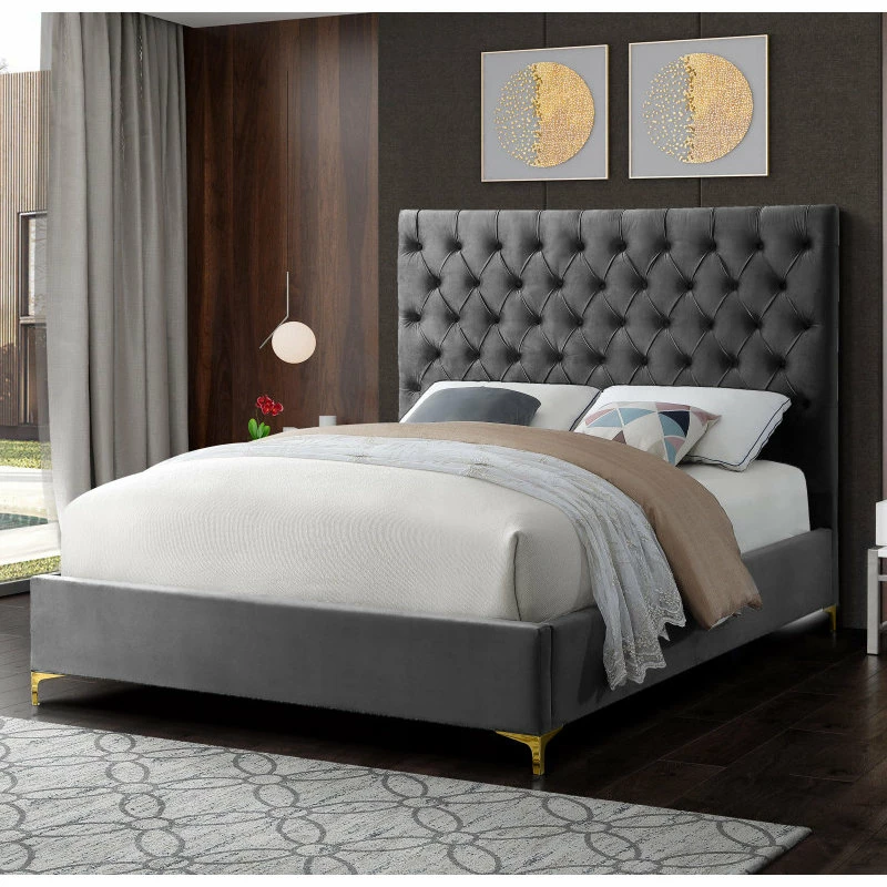 Cheapest ๐ Meridian Furniture Cruz Velvet Bed, Gray, Queen ๐ - Image 5