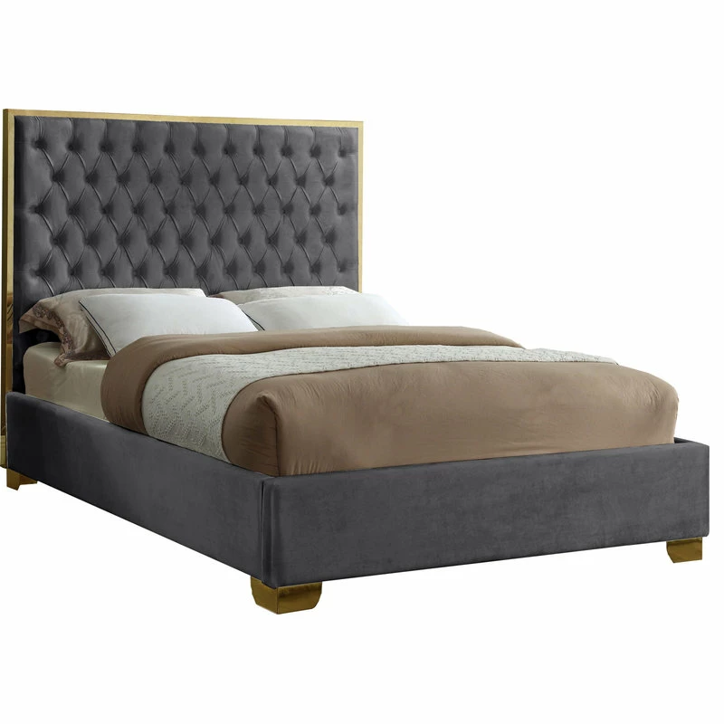 Outlet โ๏ธ Meridian Furniture Lana Velvet Bed, Gray, Full โ๏ธ