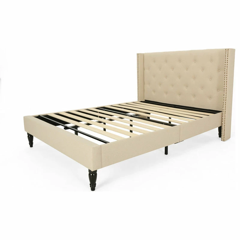 Flash Sale โค๏ธ GDFStudio GDF Studio Ray Traditional Fully-Upholstered Queen-Size Bed Frame, Beige ๐