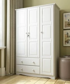 Best deal 🔔 Palace Imports 100% Solid Wood 3-Door Grand Armoire With Lock, White 🔥