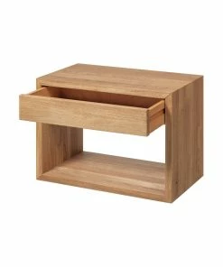 Best Sale 🧨 Woodek Design Floating Nightstand Cubic Hugo With Drawer Wide, Premium Oak Wood ⭐