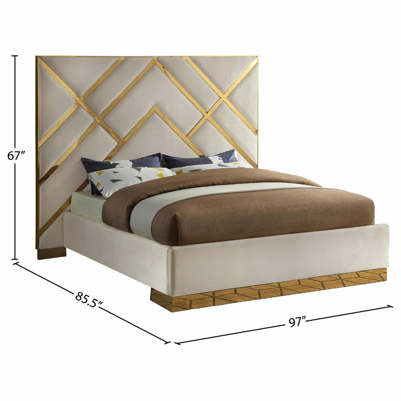 Best deal ๐ Meridian Furniture Vector Bed, Cream, King, Velvet Upholstered ๐ฏ - Image 6
