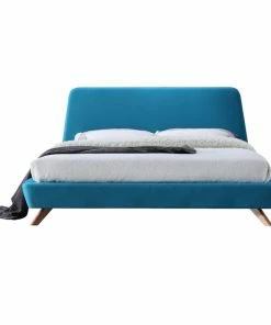 Budget ⌛ Omax Decor Henry Mid-Century Modern Upholstered Platform Bed, Blue, King 🎁