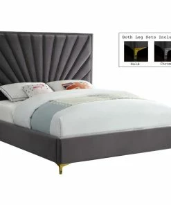 Promo ๐งจ Meridian Furniture Eclipse Velvet Bed, Gray, Queen ๐ฏ