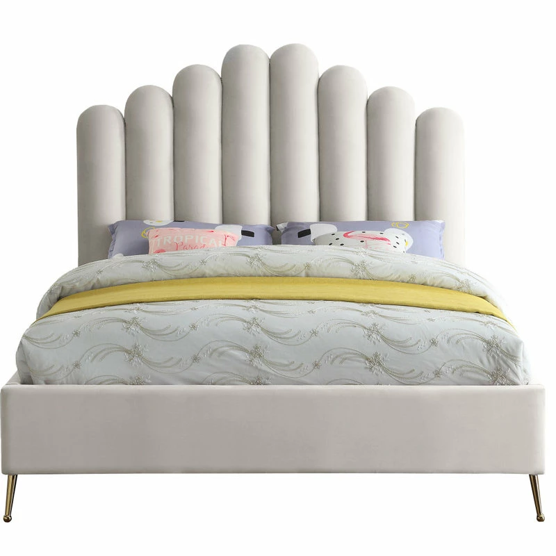 Wholesale ๐ฅฐ Meridian Furniture Lily Velvet Bed, Cream, Queen ๐ - Image 3