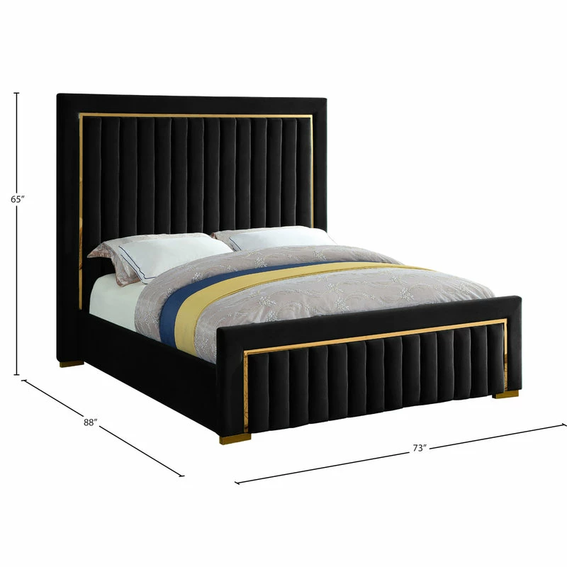 Best Sale 👍 Meridian Furniture Dolce Velvet Bed, Black, Queen 👏 - Image 5