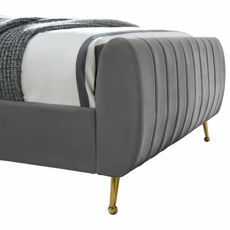 Discount ๐ฅฐ Meridian Furniture Zara Channel Tufted Velvet Bed With Custom Gold Legs, Gray, Queen ๐งจ - Image 6