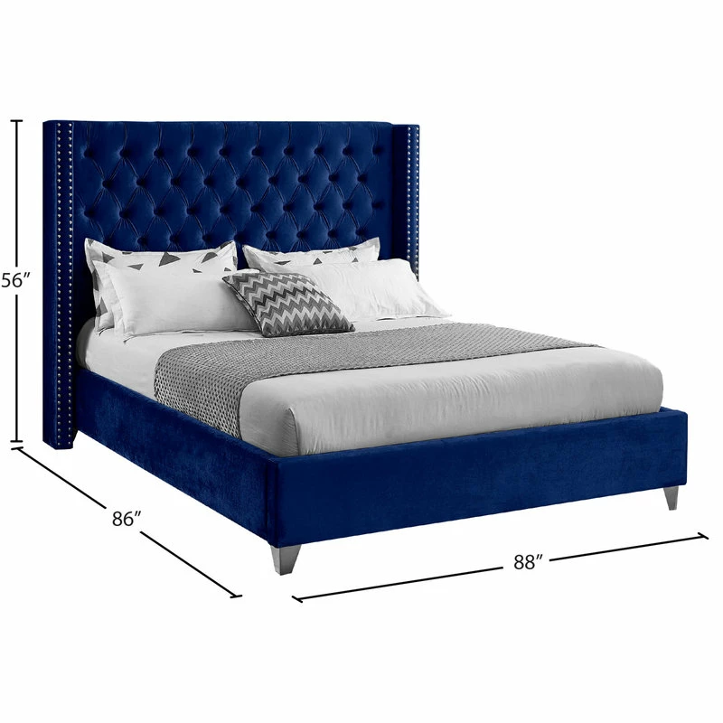 Best reviews of 😉 Meridian Furniture Aiden Velvet Bed, Navy, King 💯 - Image 4