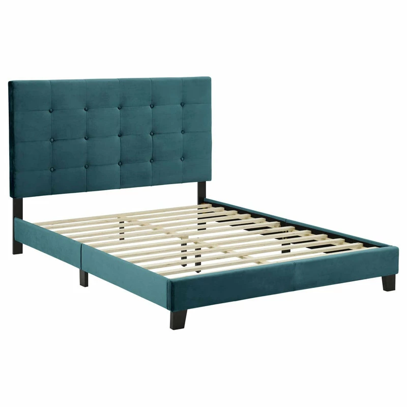 Buy ๐ LexMod Melanie Queen Tufted Button Upholstered Velvet Platform Bed, Sea Blue ๐ฏ