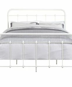 Discount ๐ HomeFare Curve Metal Bed, Queen, Cream ๐