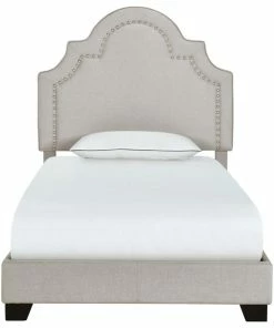 Best deal ❤️ HomeFare Queen Anne Nailhead Trim Upholstered Twin Bed, Light Gray 💯
