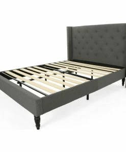 Wholesale 🛒 GDFStudio GDF Studio Ray Traditional Fully-Upholstered Queen-Size Bed Frame, Charcoal Gray 🧨