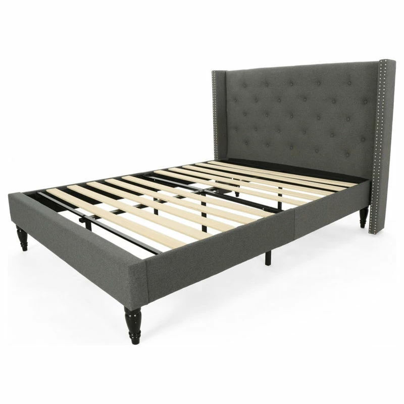 Wholesale ๐ GDFStudio GDF Studio Ray Traditional Fully-Upholstered Queen-Size Bed Frame, Charcoal Gray ๐งจ