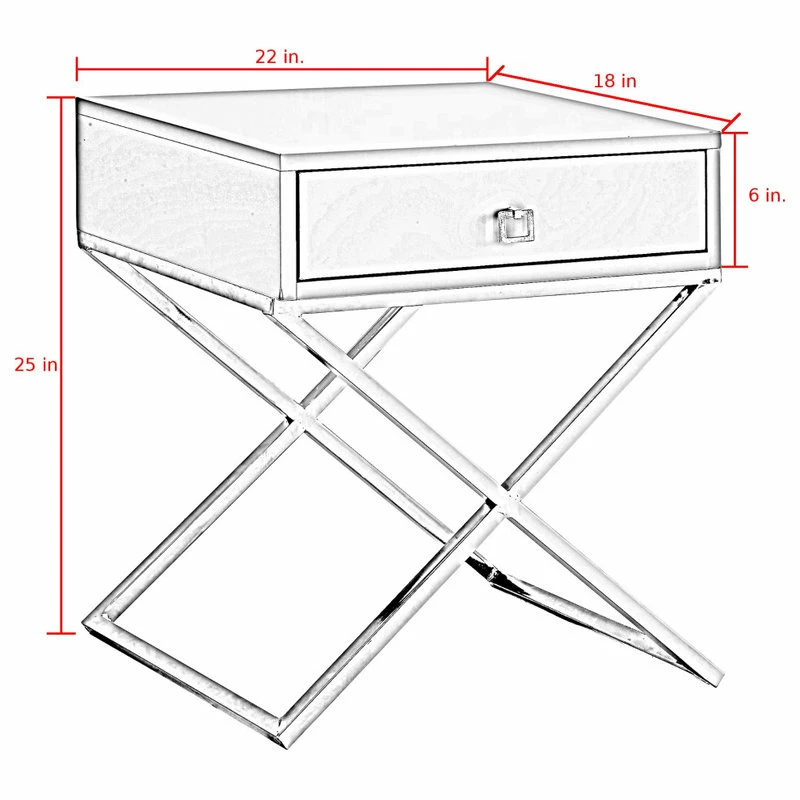 Outlet ✔️ Inspired Home Katie Square Lacquer-Finish X-Metal Leg Nightstand, White Chrome 🥰 - Image 8