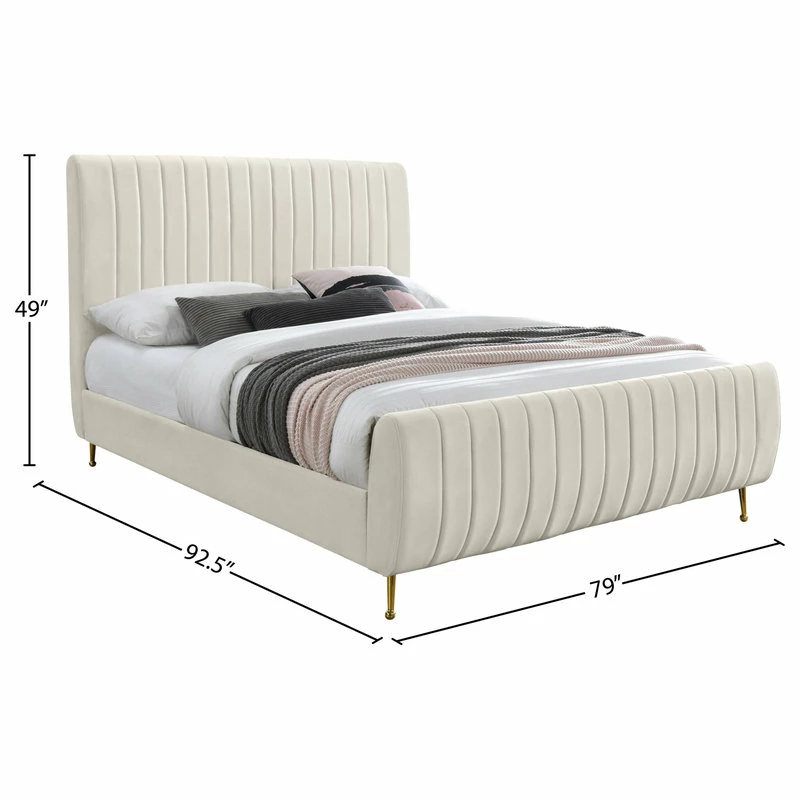 Wholesale โ Meridian Furniture Zara Channel Tufted Velvet Bed With Custom Gold Legs, Cream, King ๐ - Image 10