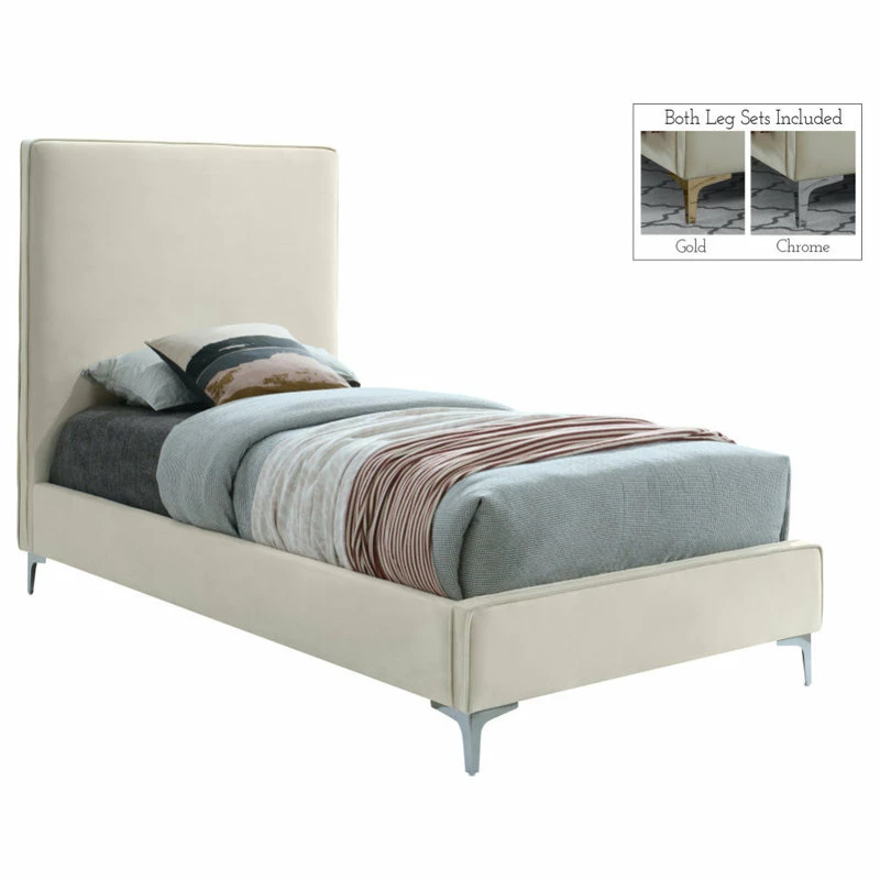 Brand new 💯 Meridian Furniture Geri Velvet Upholstered Bed, Cream, Twin 🤩 - Image 3