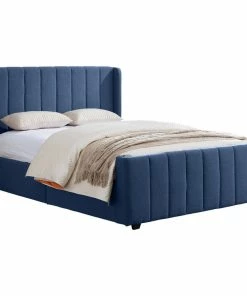 Best deal 🎉 GDFStudio GDF Studio Riley Traditional Fully-Upholstered Queen Bed Frame, Navy Blue 👏