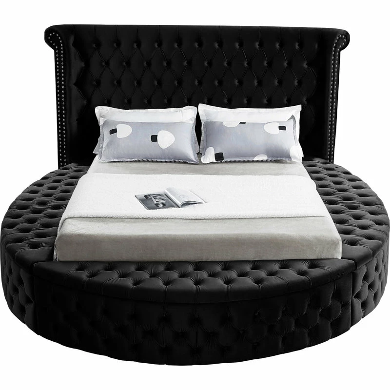 Buy ๐ฅฐ Meridian Furniture Luxus Button Tufted Velvet Round Bed, Black, King โค๏ธ - Image 5