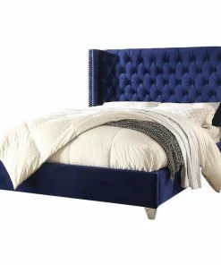 Best reviews of 😉 Meridian Furniture Aiden Velvet Bed, Navy, King 💯