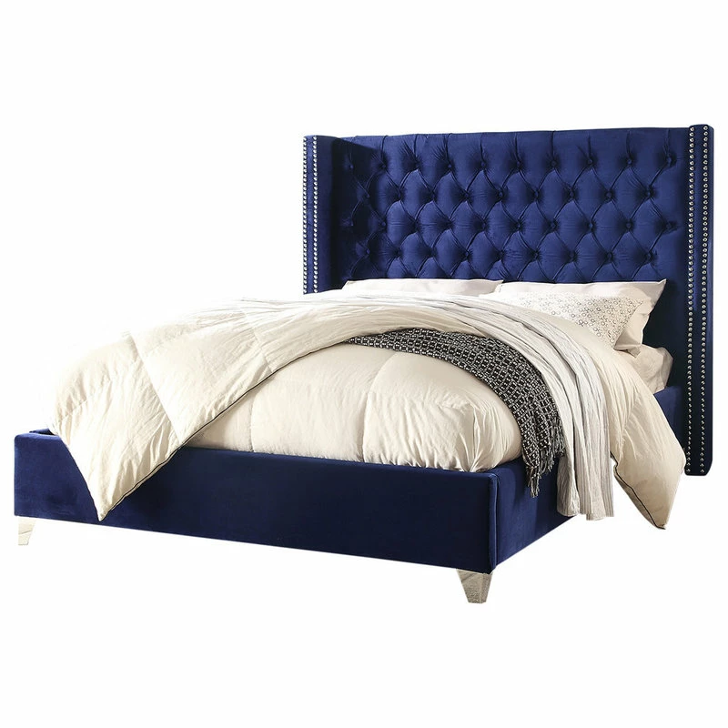 Best reviews of 😉 Meridian Furniture Aiden Velvet Bed, Navy, King 💯