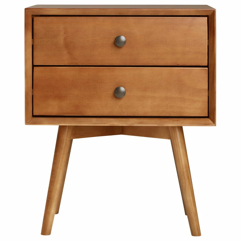 Buy 👍 Walker Edison Mid-Century 2 Drawer Solid Wood Nightstand, Caramel 👍 - Image 4