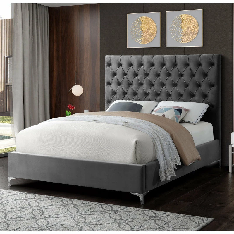 Buy 🛒 Meridian Furniture Cruz Velvet Bed, Gray, King ⌛ - Image 4