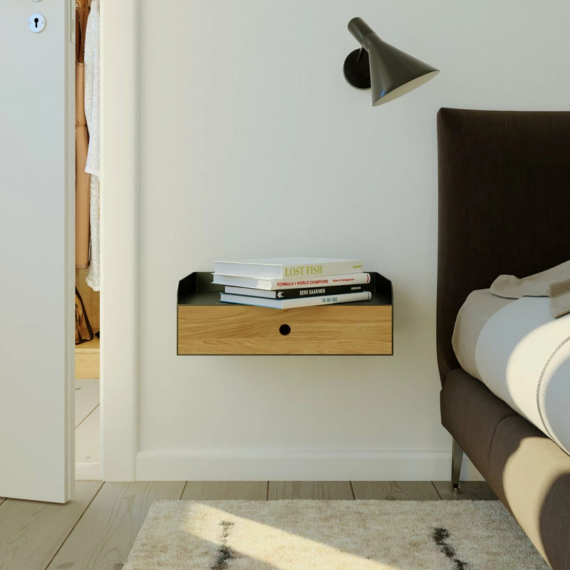 Flash Sale 🤩 Woodek Design Adele Floating Nightstand Drawer Bedside Table, Premium Oak And Metal 🎉