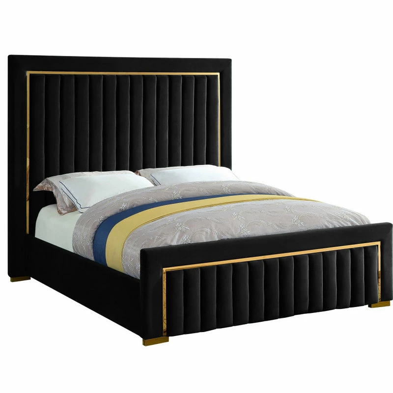Best Sale 👍 Meridian Furniture Dolce Velvet Bed, Black, Queen 👏