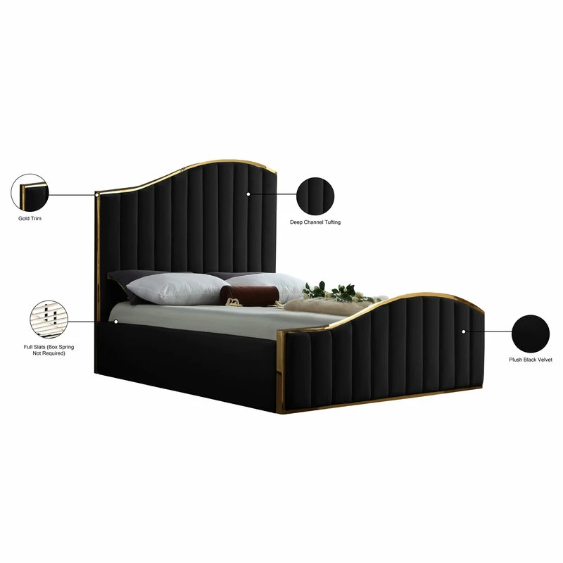 Coupon 🔥 Meridian Furniture Jolie Black Velvet Queen Bed, Black 👍 - Image 3